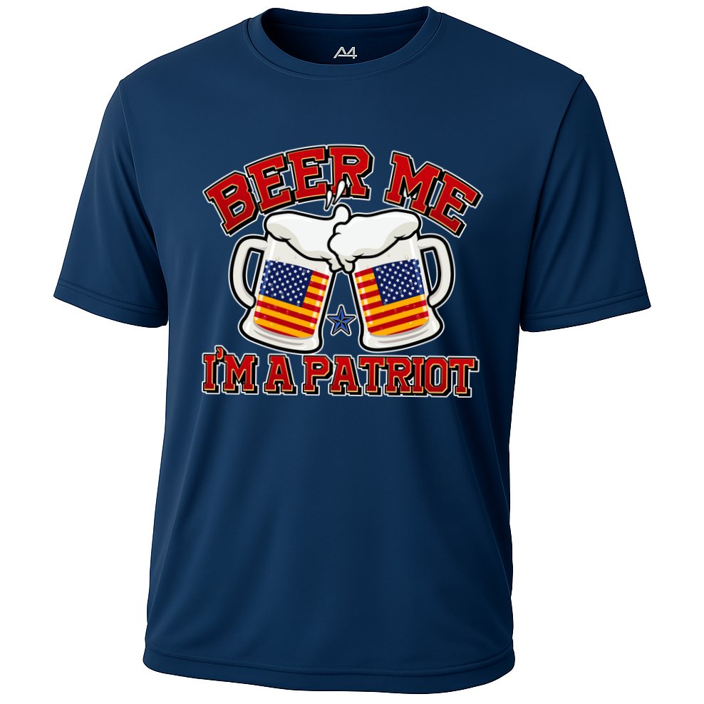 Beer Me I'm A Patriot USA Flag Beer Mugs Cooling Performance Crew T-Shirt