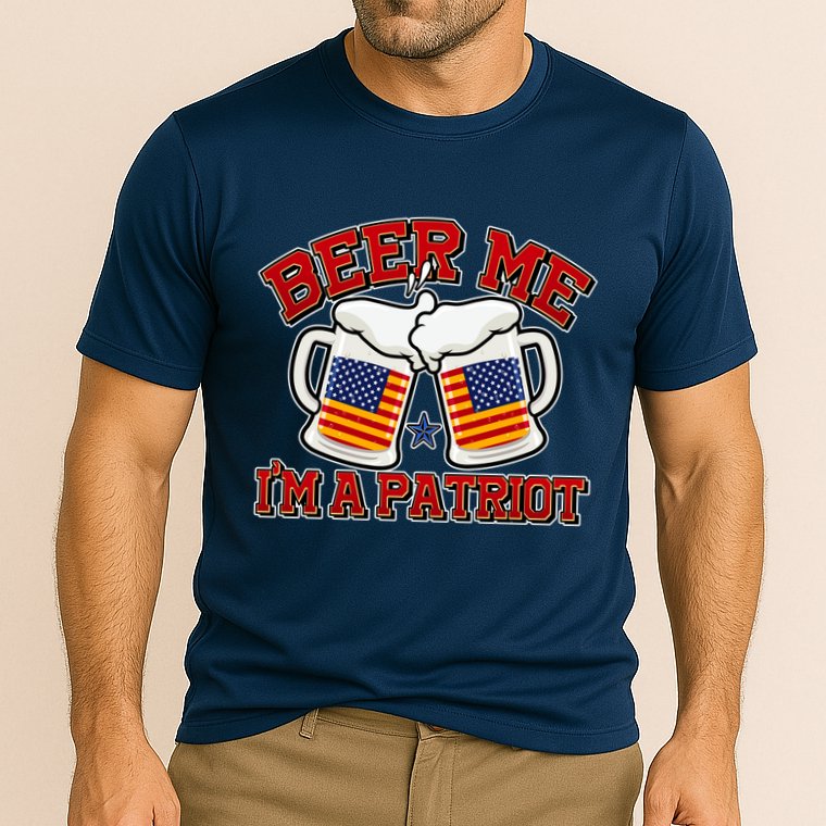 Beer Me I'm A Patriot USA Flag Beer Mugs Cooling Performance Crew T-Shirt