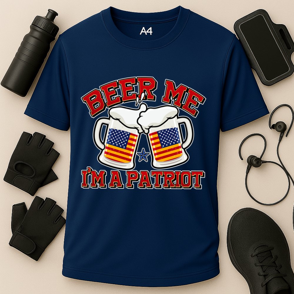 Beer Me I'm A Patriot USA Flag Beer Mugs Cooling Performance Crew T-Shirt