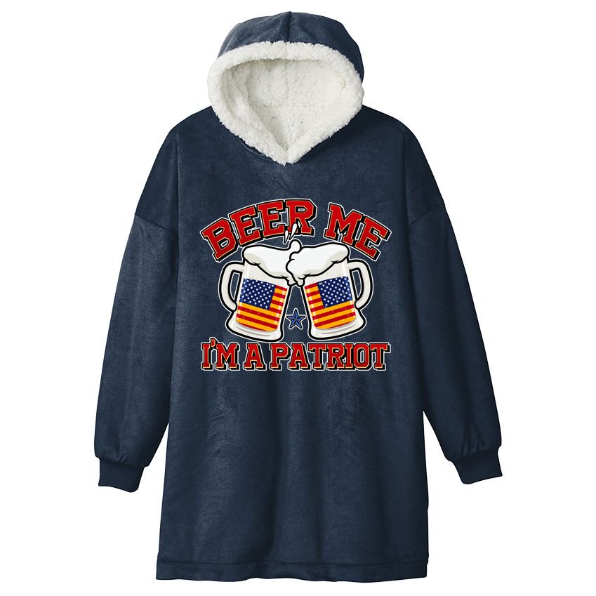 Beer Me I'm A Patriot USA Flag Beer Mugs Hooded Wearable Blanket