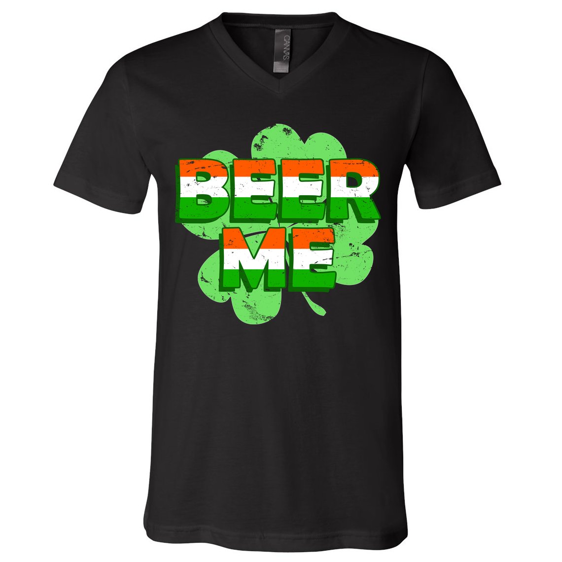 Beer Me St. Patrick's Day Irish Flag Clover V-Neck T-Shirt
