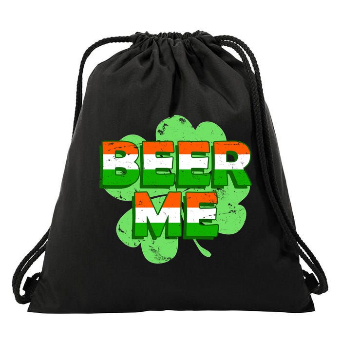 Beer Me St. Patrick's Day Irish Flag Clover Drawstring Bag