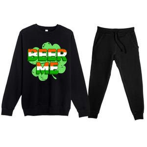 Beer Me St. Patrick's Day Irish Flag Clover Premium Crewneck Sweatsuit Set