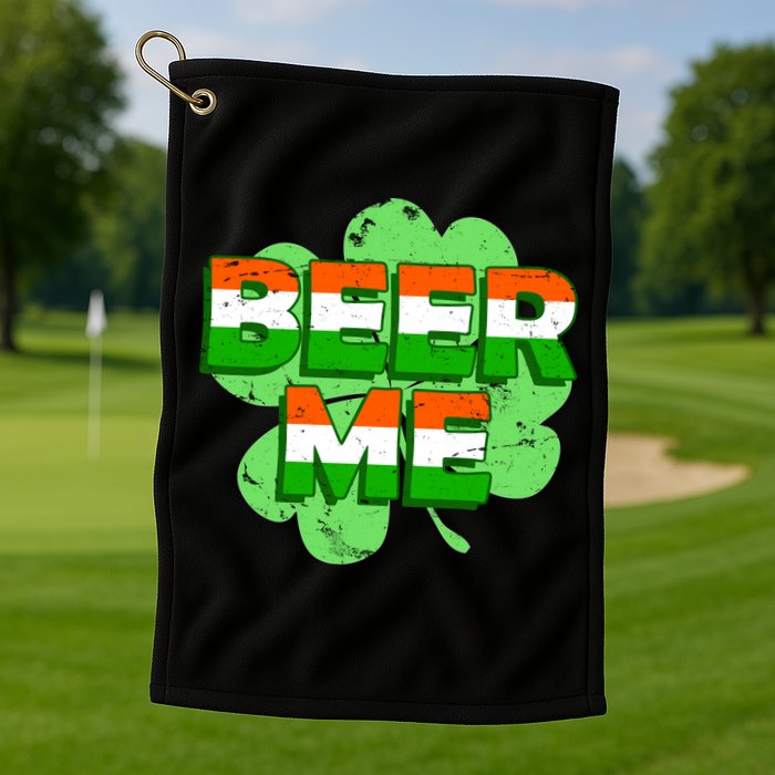 Beer Me St. Patrick's Day Irish Flag Clover Golf Towel