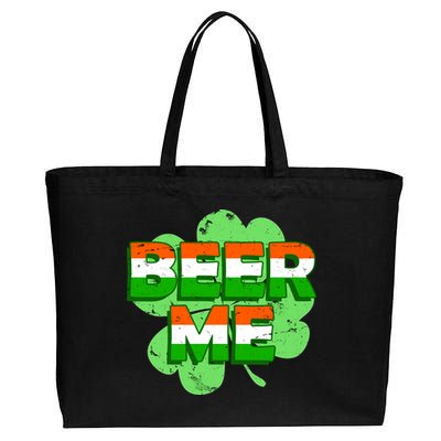 Beer Me St. Patrick's Day Irish Flag Clover Cotton Canvas Jumbo Tote