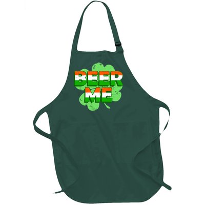 Beer Me St. Patrick's Day Irish Flag Clover Full-Length Apron With Pockets