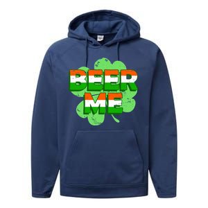 Beer Me St. Patrick's Day Irish Flag Clover Performance Fleece Hoodie