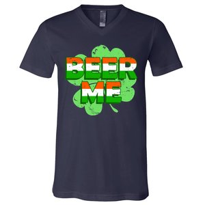 Beer Me St. Patrick's Day Irish Flag Clover V-Neck T-Shirt