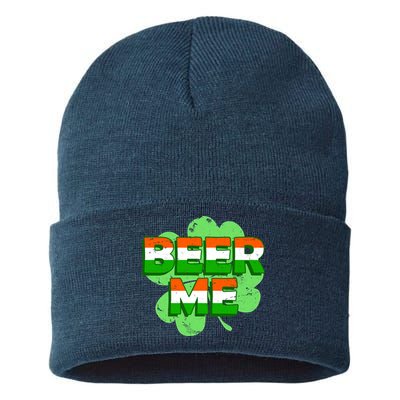 Beer Me St. Patrick's Day Irish Flag Clover Sustainable Knit Beanie