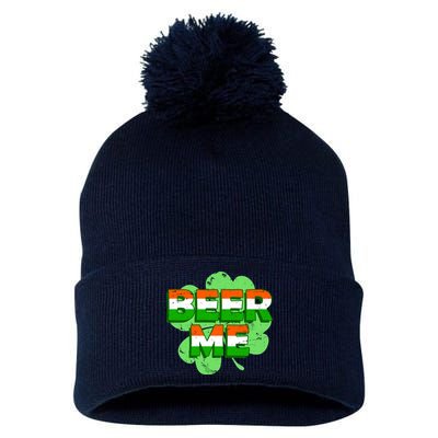 Beer Me St. Patrick's Day Irish Flag Clover Pom Pom 12in Knit Beanie