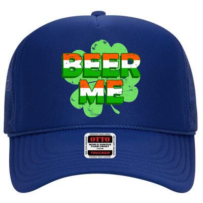 Beer Me St. Patrick's Day Irish Flag Clover High Crown Mesh Back Trucker Hat