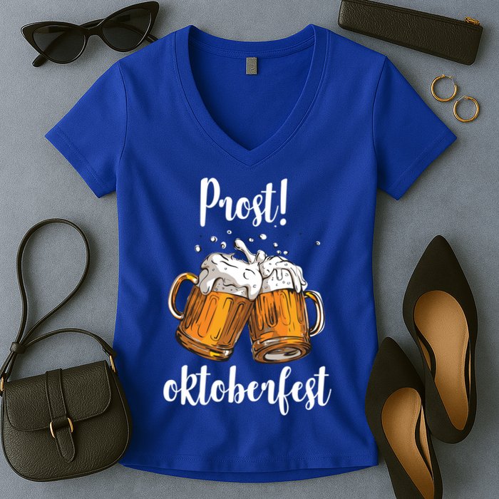 Beer Oktoberfest Prost Cheers Women's V-Neck T-Shirt