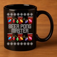 Beer Pong Master Ugly Christmas Sweater 11oz C Handle Ceramic Mug