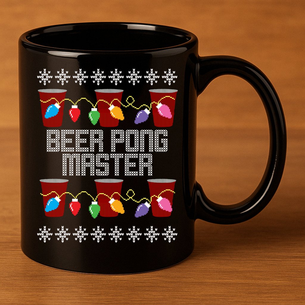 Beer Pong Master Ugly Christmas Sweater 11oz C Handle Ceramic Mug