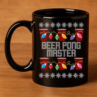 Beer Pong Master Ugly Christmas Sweater 11oz C Handle Ceramic Mug