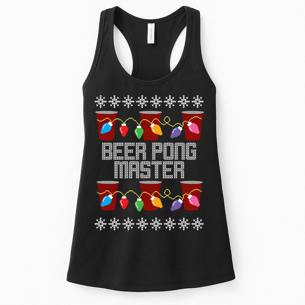 Beer Pong Master Ugly Christmas Sweater Womens Tank Top