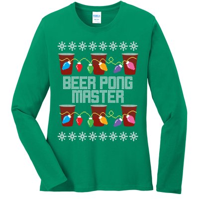 Beer Pong Master Ugly Christmas Sweater Ladies Long Sleeve Shirt