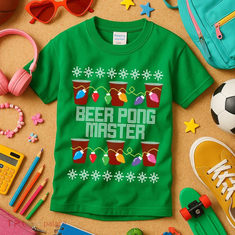Beer Pong Master Ugly Christmas Sweater Kids T-Shirt