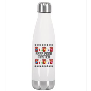 Beer Pong Master Ugly Christmas Sweater Stainless Steel Insulated Water Bottle