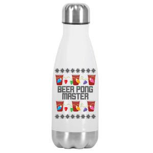 Beer Pong Master Ugly Christmas Sweater Stainless Steel Insulated Water Bottle