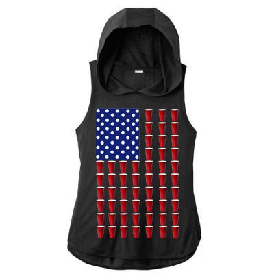 Beer Pong USA American Flag Ladies PosiCharge Tri-Blend Wicking Draft Hoodie Tank