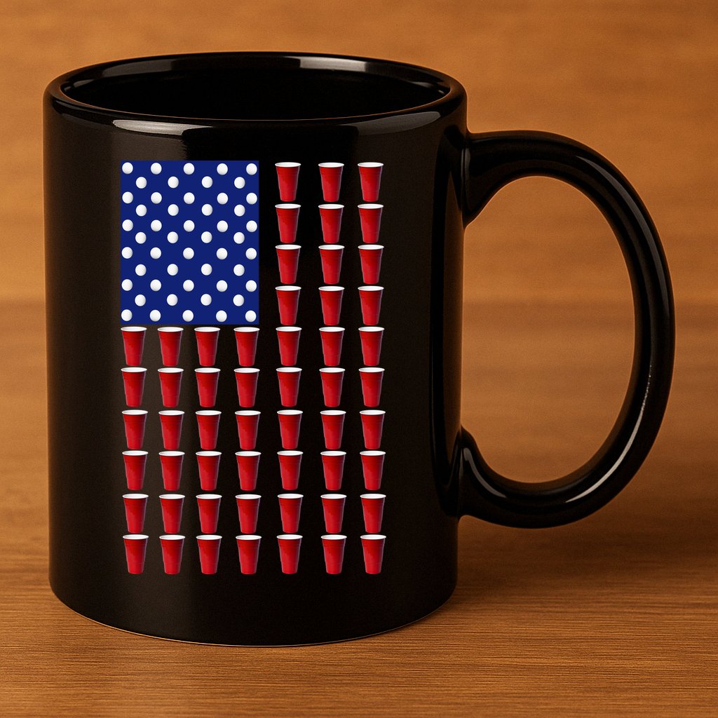Beer Pong USA American Flag 11oz C Handle Ceramic Mug