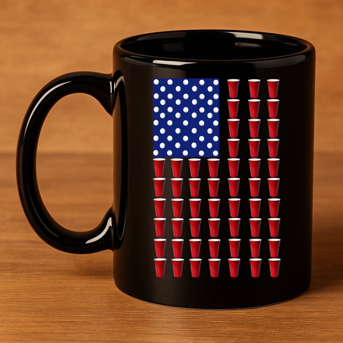 Beer Pong USA American Flag 11oz C Handle Ceramic Mug