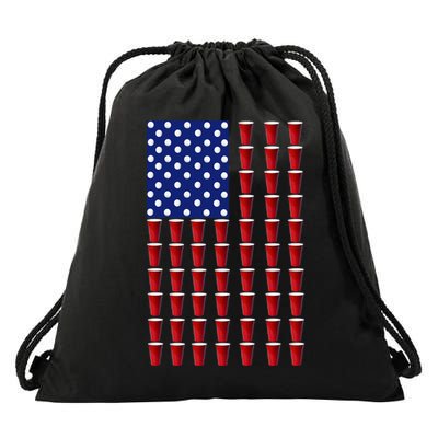 Beer Pong USA American Flag Drawstring Bag