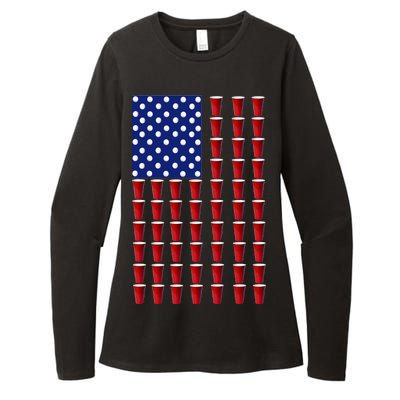 Beer Pong USA American Flag Womens CVC Long Sleeve Shirt