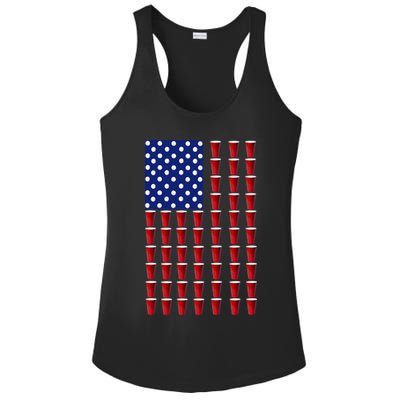 Beer Pong USA American Flag Ladies PosiCharge Competitor Racerback Tank