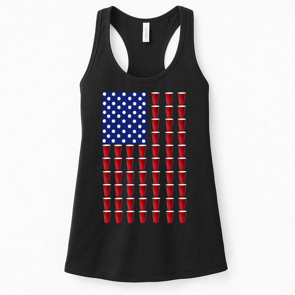 Beer Pong USA American Flag Womens Tank Top