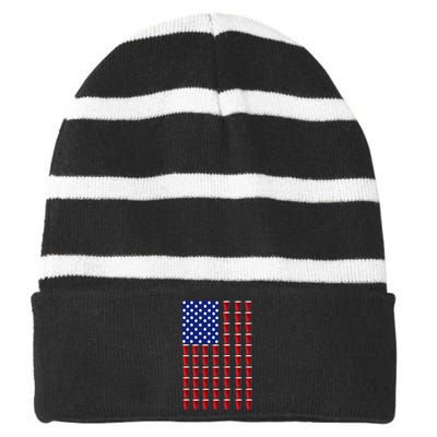 Beer Pong USA American Flag Striped Beanie with Solid Band