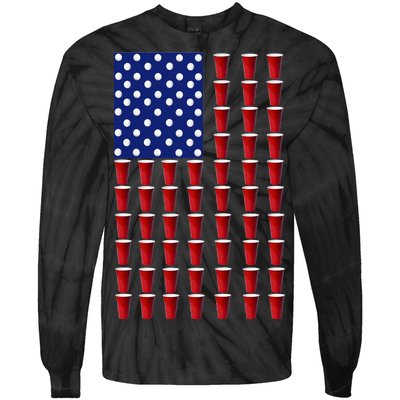 Beer Pong USA American Flag Tie-Dye Long Sleeve Shirt