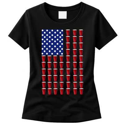 Beer Pong USA American Flag Womens T-Shirt