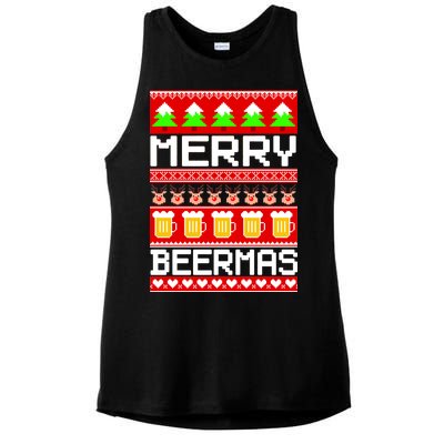 Beer Ugly Christmas Sweater Merry Beermas Ladies PosiCharge Tri-Blend Wicking Tank