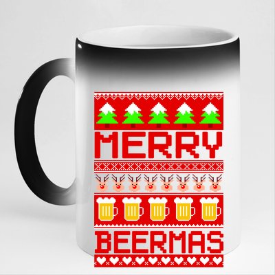 Beer Ugly Christmas Sweater Merry Beermas 11oz Black Color Changing Mug