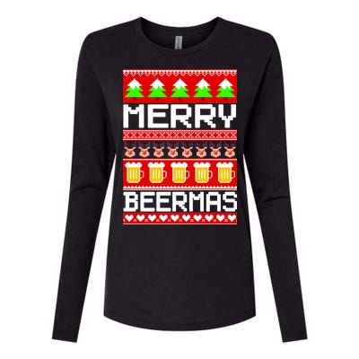 Beer Ugly Christmas Sweater Merry Beermas Womens Cotton Relaxed Long Sleeve T-Shirt