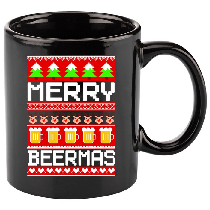 Beer Ugly Christmas Sweater Merry Beermas 11oz C Handle Ceramic Mug