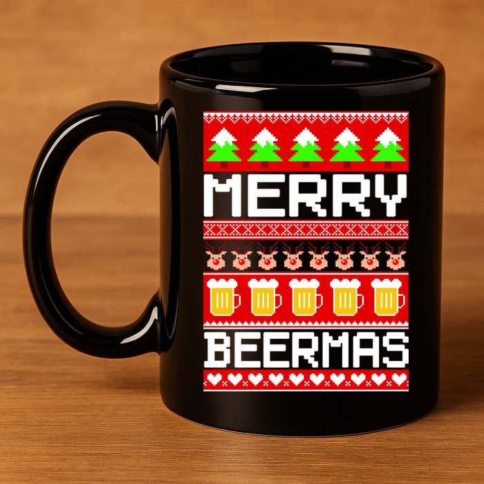 Beer Ugly Christmas Sweater Merry Beermas 11oz C Handle Ceramic Mug