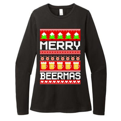 Beer Ugly Christmas Sweater Merry Beermas Womens CVC Long Sleeve Shirt