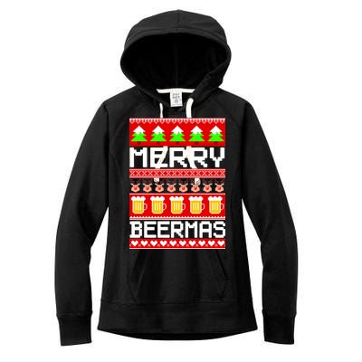 Beer Ugly Christmas Sweater Merry Beermas Women's Fleece Hoodie