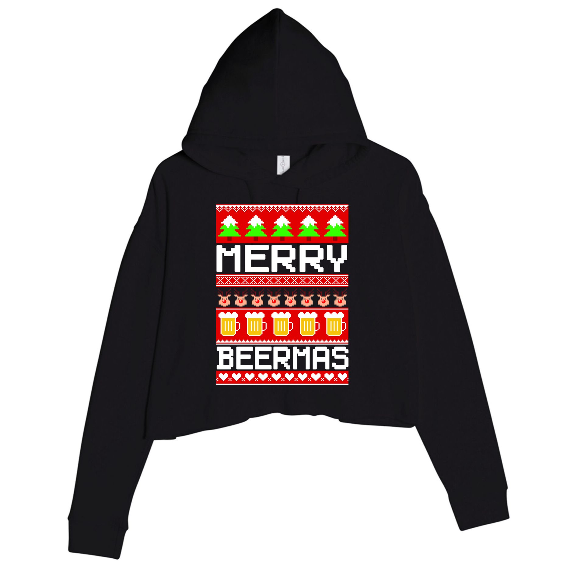 Beer Ugly Christmas Sweater Merry Beermas Crop Fleece Hoodie