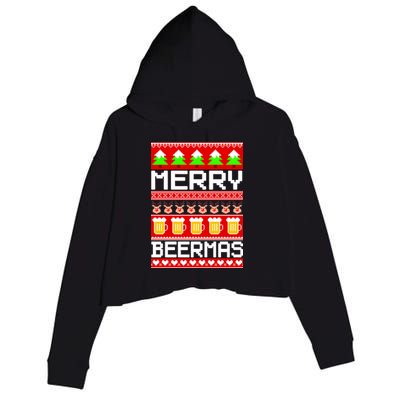 Beer Ugly Christmas Sweater Merry Beermas Crop Fleece Hoodie