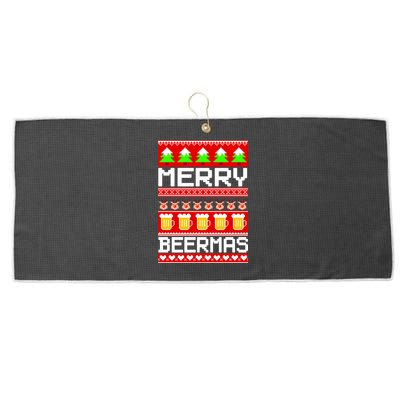 Beer Ugly Christmas Sweater Merry Beermas Large Microfiber Waffle Golf Towel