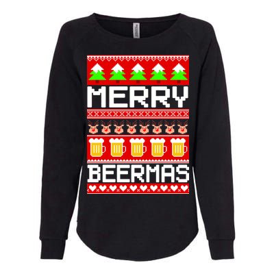 Beer Ugly Christmas Sweater Merry Beermas Womens California Wash Sweatshirt