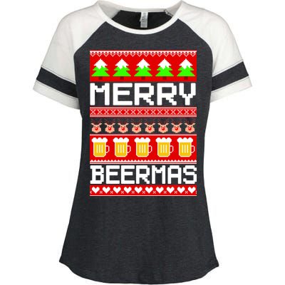 Beer Ugly Christmas Sweater Merry Beermas Enza Ladies Jersey Colorblock Tee