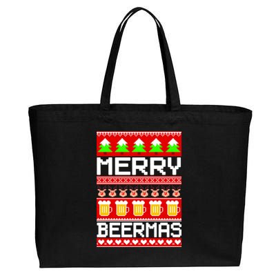 Beer Ugly Christmas Sweater Merry Beermas Cotton Canvas Jumbo Tote