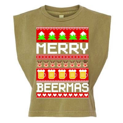 Beer Ugly Christmas Sweater Merry Beermas Garment-Dyed Women's Muscle Tee