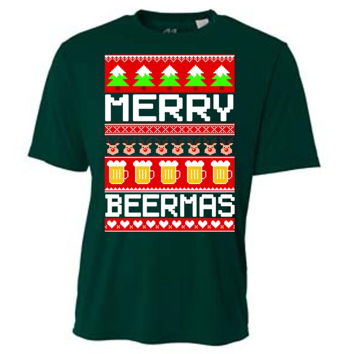 Beer Ugly Christmas Sweater Merry Beermas Cooling Performance Crew T-Shirt