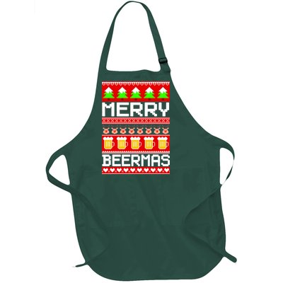 Beer Ugly Christmas Sweater Merry Beermas Full-Length Apron With Pockets